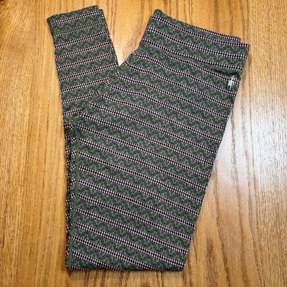 Smartwool Green Striped Leggings with Pink Accent